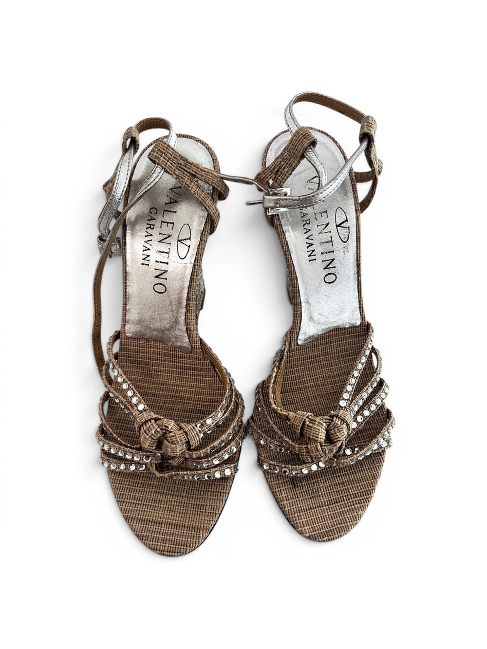 Valentino Garavani Brown Crystal-Trim Knot Slingback Sandals